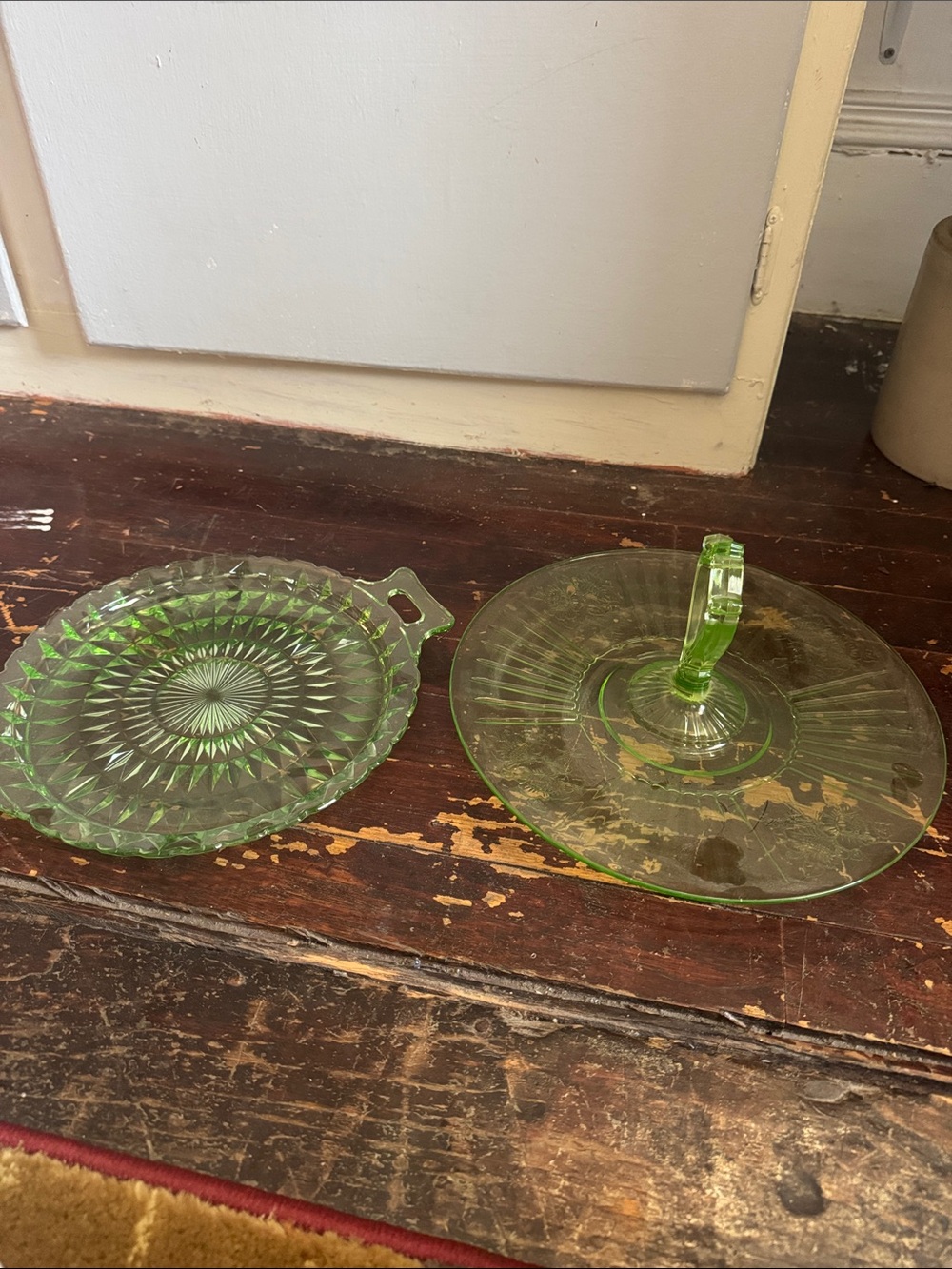 Vintage Green Glass Serving Plate Set - Home Dining